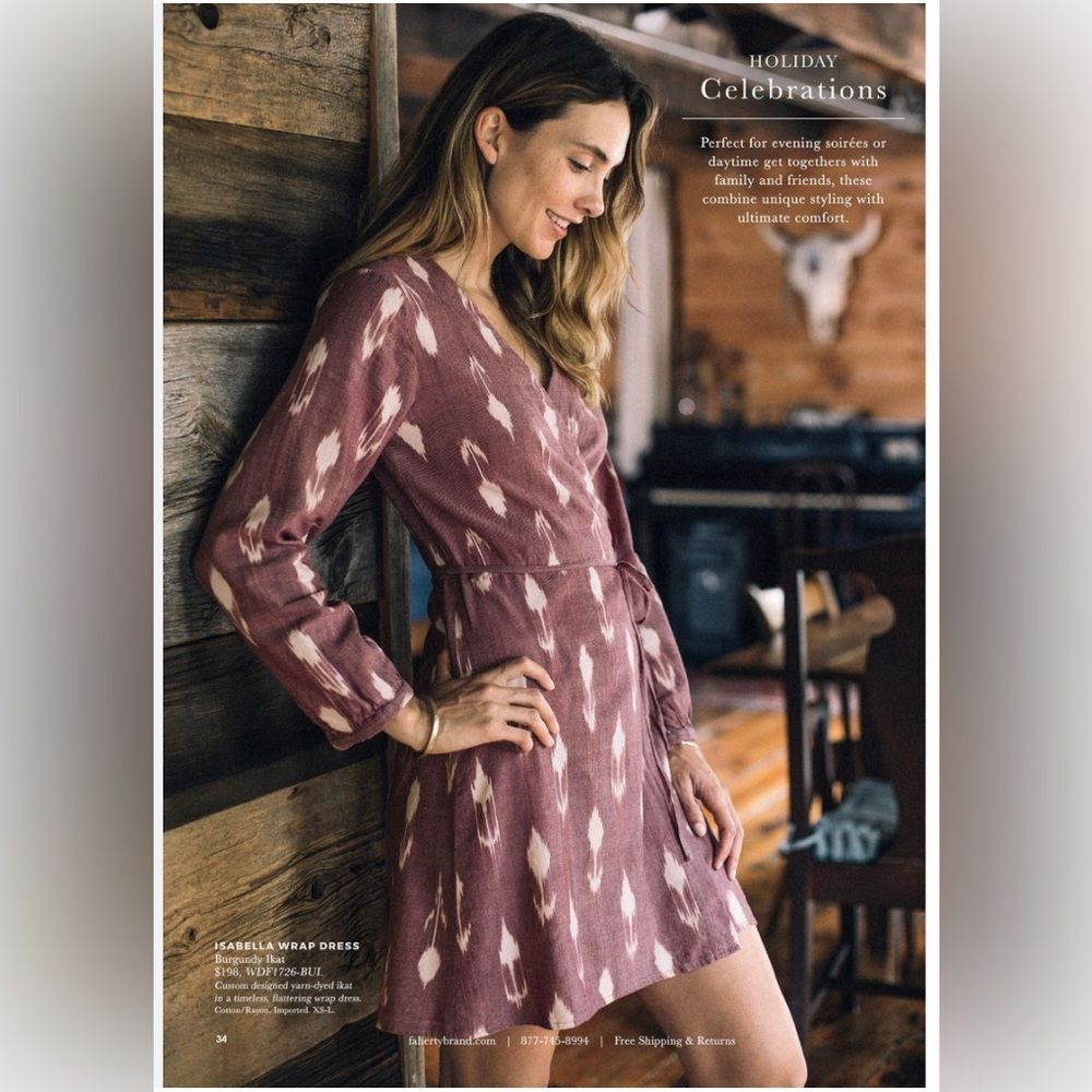 Faherty Isabella Longsleeve Cotton Wrap Dress Size S